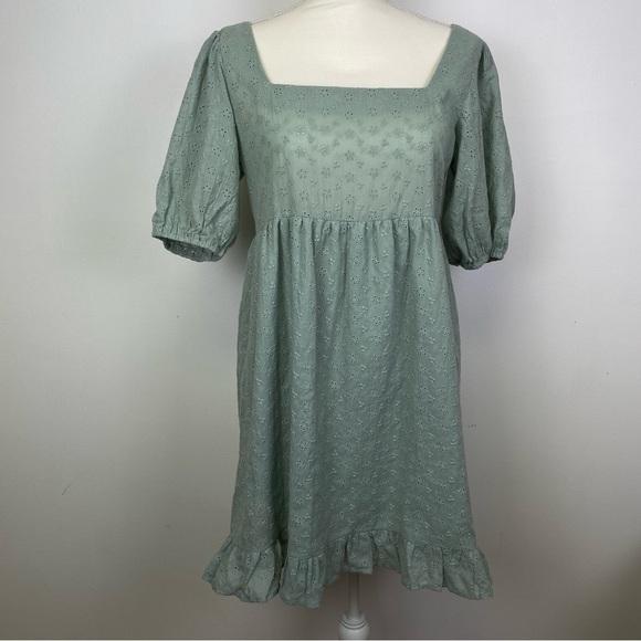 Lola May Green Sage Puff Sleeves Square Neck Dress NWT Size 10 - Picture 2 of 13